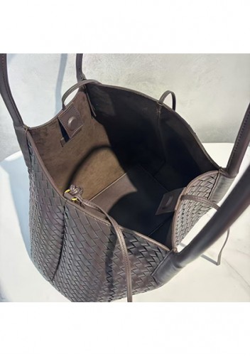 Mia Gallery Woven Leather Shoulder Large Bag Coffee