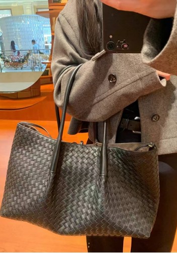 Mia Gallery Woven Leather Shoulder Large Bag Coffee