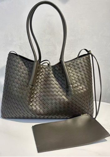 Mia Gallery Woven Leather Shoulder Large Bag Green