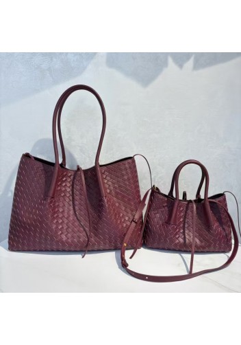 Mia Gallery Woven Leather Shoulder Large Bag Wine