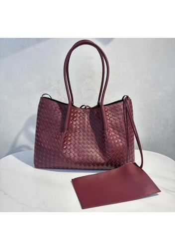 Mia Gallery Woven Leather Shoulder Large Bag Wine