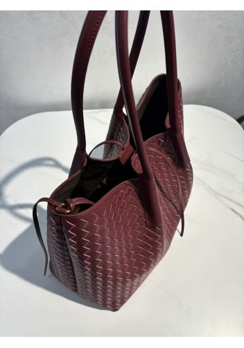 Mia Gallery Woven Leather Shoulder Large Bag Wine