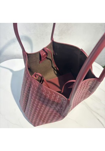 Mia Gallery Woven Leather Shoulder Large Bag Wine