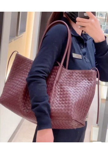 Mia Gallery Woven Leather Shoulder Large Bag Wine