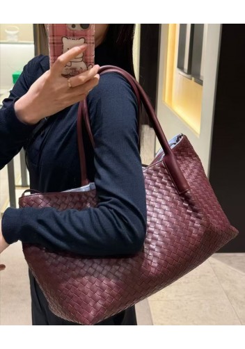 Mia Gallery Woven Leather Shoulder Large Bag Wine