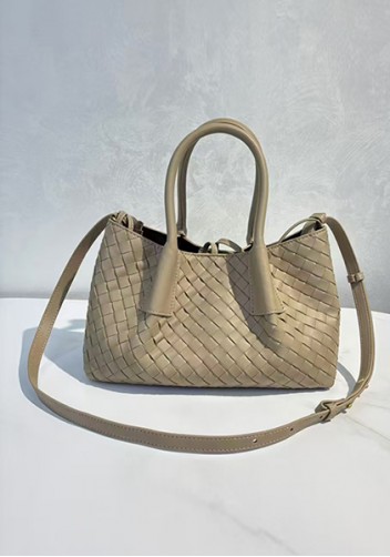 Mia Gallery Woven Leather Shoulder Small Bag Beige