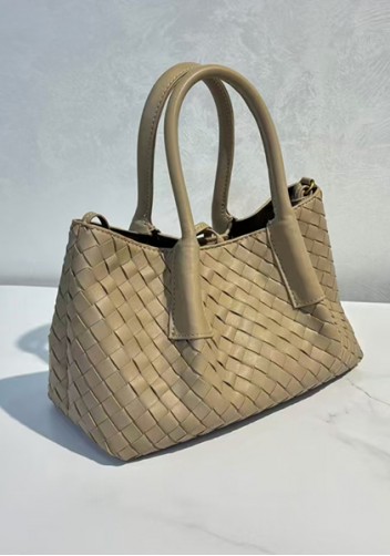 Mia Gallery Woven Leather Shoulder Small Bag Beige