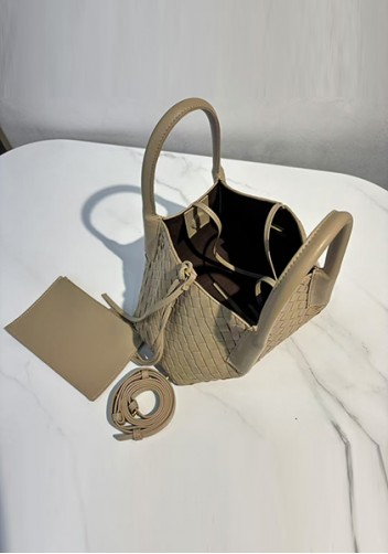 Mia Gallery Woven Leather Shoulder Small Bag Beige