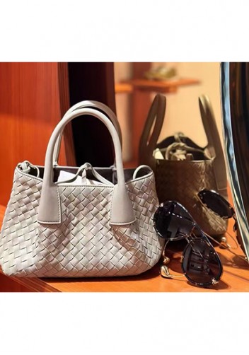 Mia Gallery Woven Leather Shoulder Small Bag Beige