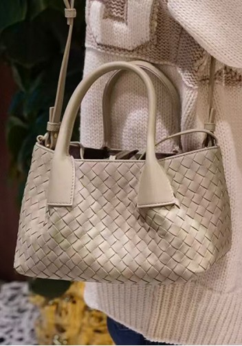 Mia Gallery Woven Leather Shoulder Small Bag Beige