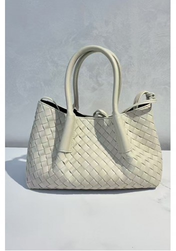 Mia Gallery Woven Leather Shoulder Small Bag Cream