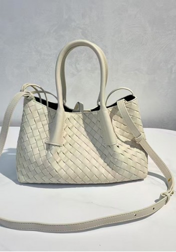 Mia Gallery Woven Leather Shoulder Small Bag Cream