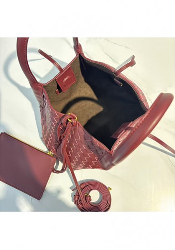 Mia Gallery Woven Leather Shoulder Small Bag Wine