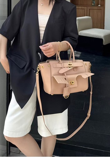 Monaco Glam Carry All Mini Leather Shoulder Bag Beige