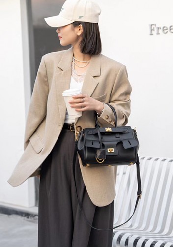 Monaco Glam Carry All Mini Leather Shoulder Bag Black Gold