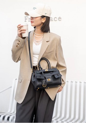 Monaco Glam Carry All Mini Leather Shoulder Bag Black Gold