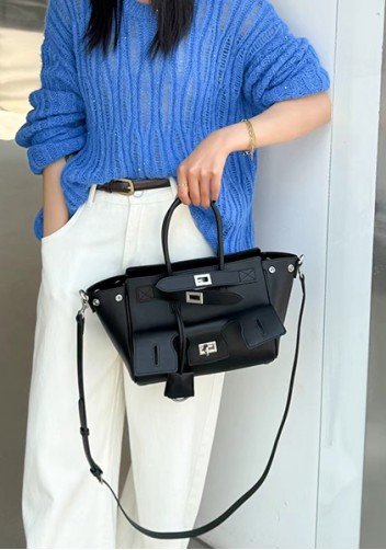 Monaco Glam Carry All Mini Leather Shoulder Bag Black Silver