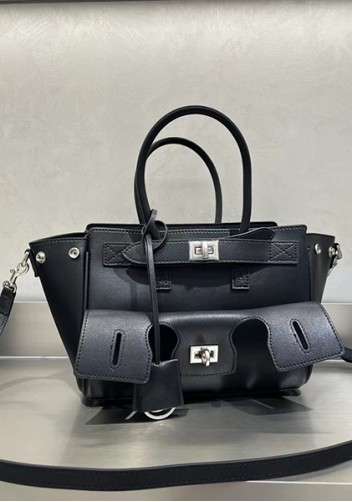 Monaco Glam Carry All Mini Leather Shoulder Bag Black Silver