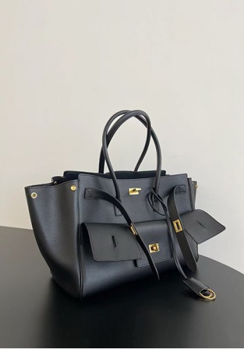 Monaco Glam Carry All Large Leather Shoulder Bag Black Gold