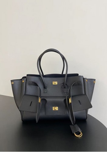 Monaco Glam Carry All Large Leather Shoulder Bag Black Gold