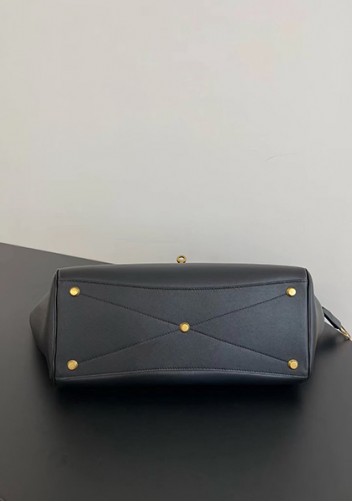 Monaco Glam Carry All Large Leather Shoulder Bag Black Gold