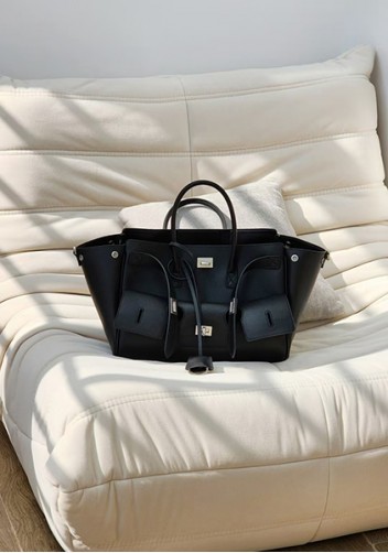 Monaco Glam Carry All Large Leather Shoulder Bag Black Silver