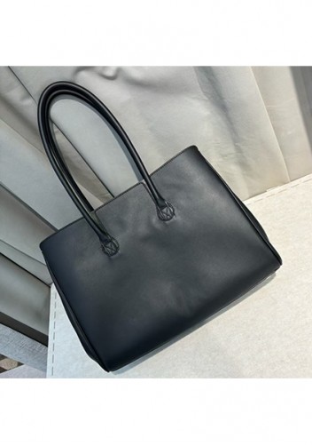 Monaco Glam Carry All Large Leather Shoulder Bag Black Silver