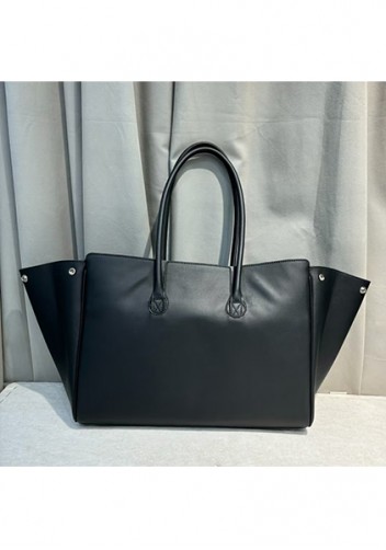 Monaco Glam Carry All Large Leather Shoulder Bag Black Silver