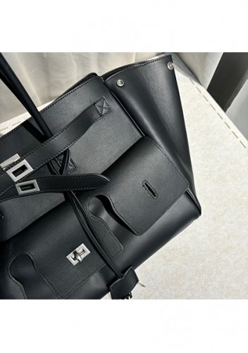 Monaco Glam Carry All Large Leather Shoulder Bag Black Silver