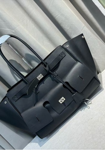 Monaco Glam Carry All Large Leather Shoulder Bag Black Silver