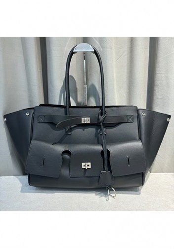 Monaco Glam Carry All Large Leather Shoulder Bag Black Silver