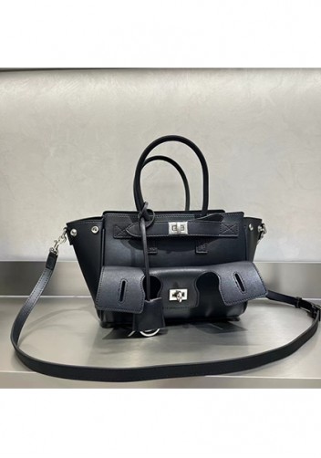 Monaco Glam Carry All Large Leather Shoulder Bag Black Silver