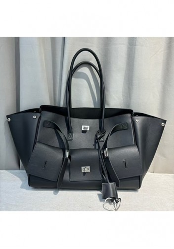 Monaco Glam Carry All Large Leather Shoulder Bag Black Silver