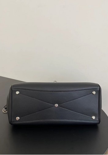 Monaco Glam Carry All Large Leather Shoulder Bag Black Silver
