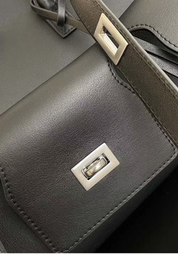 Monaco Glam Carry All Large Leather Shoulder Bag Black Silver