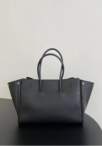 Monaco Glam Carry All Large Leather Shoulder Bag Black Silver
