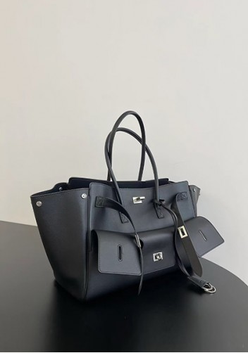 Monaco Glam Carry All Large Leather Shoulder Bag Black Silver