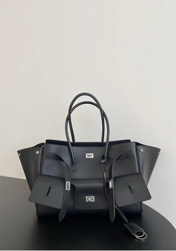 Monaco Glam Carry All Large Leather Shoulder Bag Black Silver