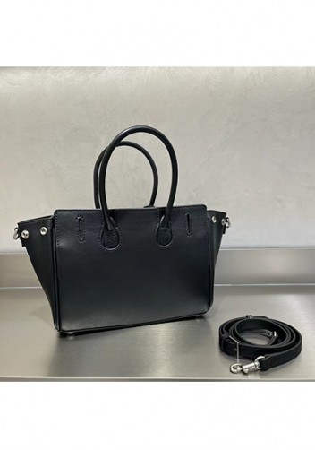 Monaco Glam Carry All Large Leather Shoulder Bag Black Silver