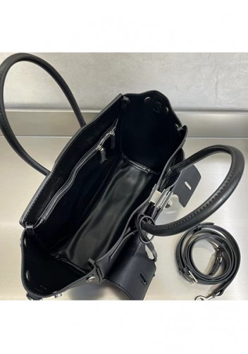 Monaco Glam Carry All Large Leather Shoulder Bag Black Silver