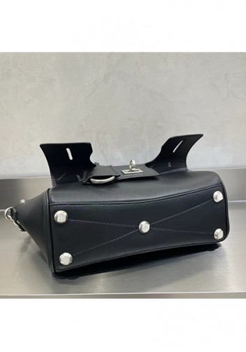 Monaco Glam Carry All Large Leather Shoulder Bag Black Silver