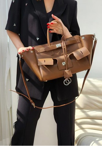 Monaco Glam Carry All Large Leather Shoulder Bag Brown