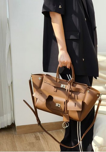Monaco Glam Carry All Large Leather Shoulder Bag Brown