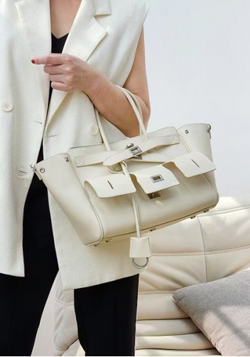 Monaco Glam Carry All Large Leather Shoulder Bag Cream