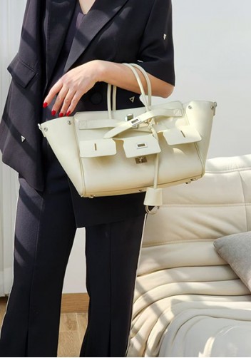 Monaco Glam Carry All Large Leather Shoulder Bag Cream