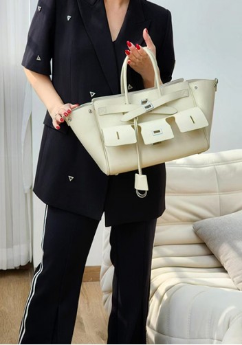 Monaco Glam Carry All Large Leather Shoulder Bag Cream