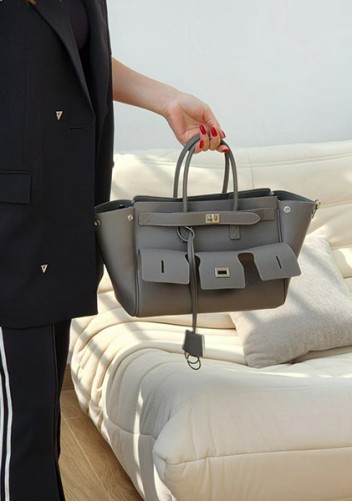 Monaco Glam Carry All Large Leather Shoulder Bag Grey