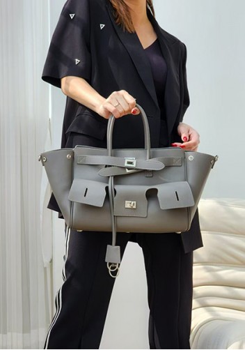 Monaco Glam Carry All Large Leather Shoulder Bag Grey