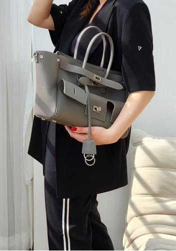 Monaco Glam Carry All Large Leather Shoulder Bag Grey