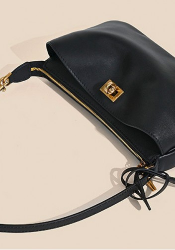 Monaco Glam Carry All Leather Clutch Bag Black Gold